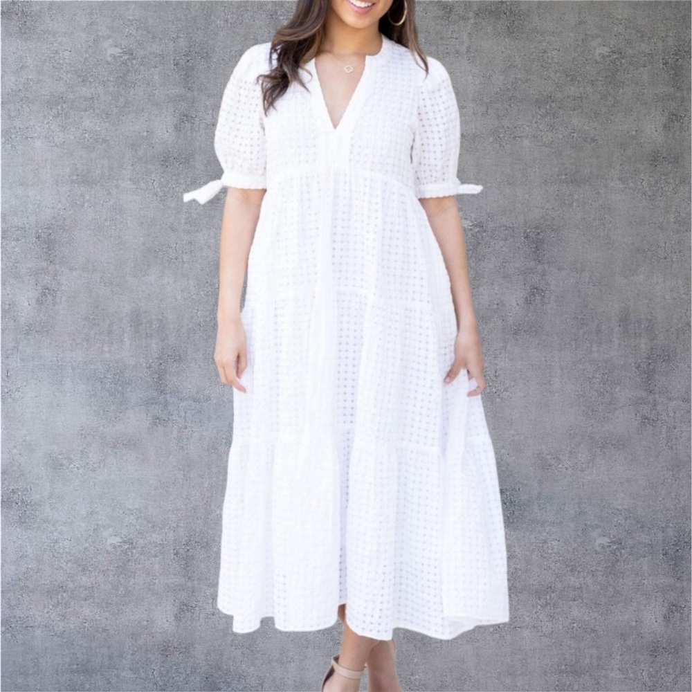 English Factory White Eyelet Maxi Dress with Puff Sleeves